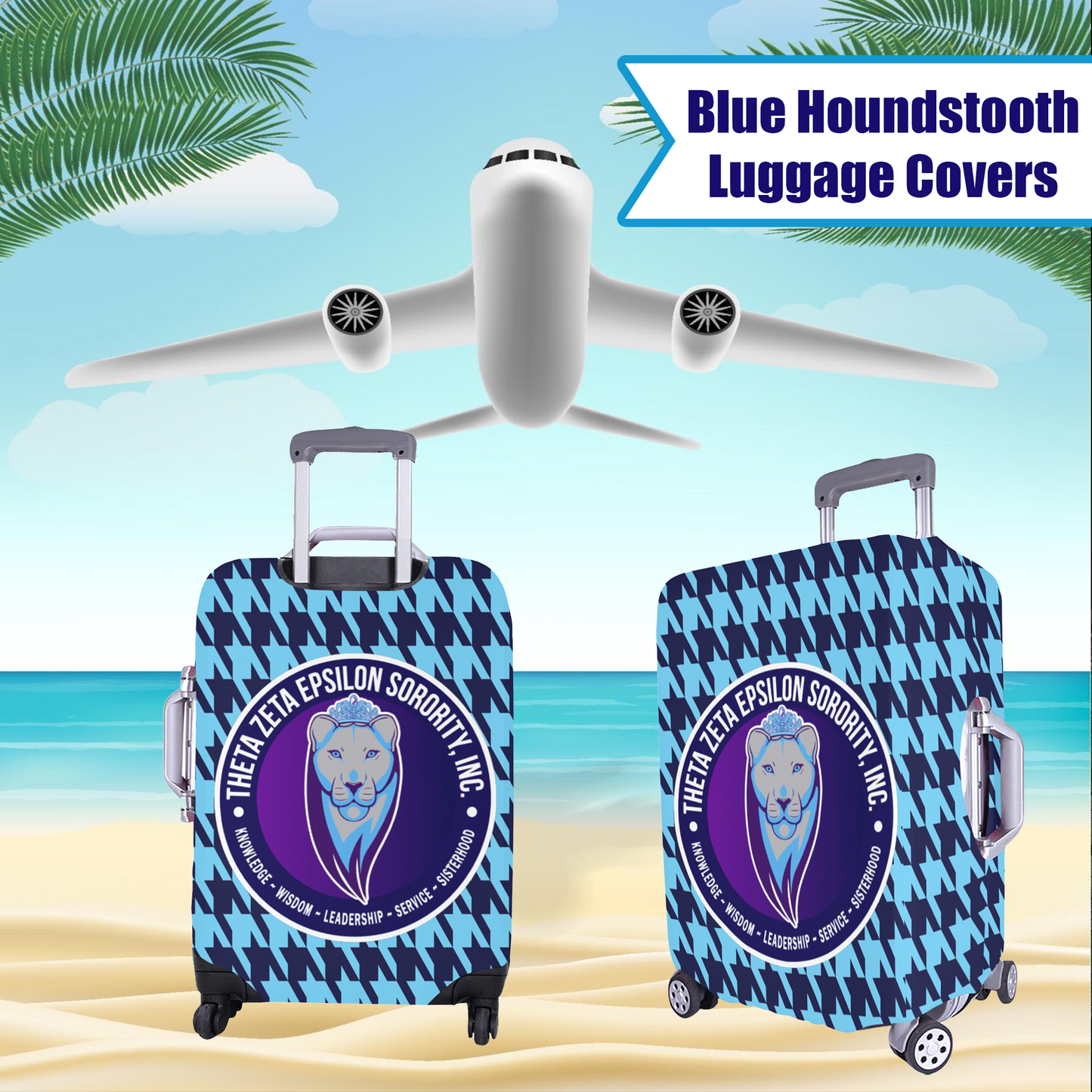 TZE Blue Houndstooth Luggage Covers
